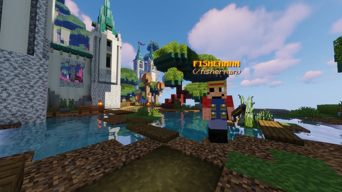 The Fisherman NPC standing by the water at spawn