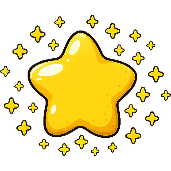 30 Stars: a glossy golden star surrounded by sparkles